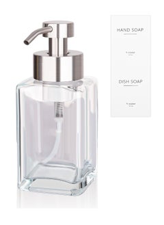 UUJOLY Foaming Soap Dispenser with Stainless Steel Pump, 12oz Refillable Glass Liquid Dish Soap Bottles for Bathroom, Kitchen Sink, Home Décor  - Image 1