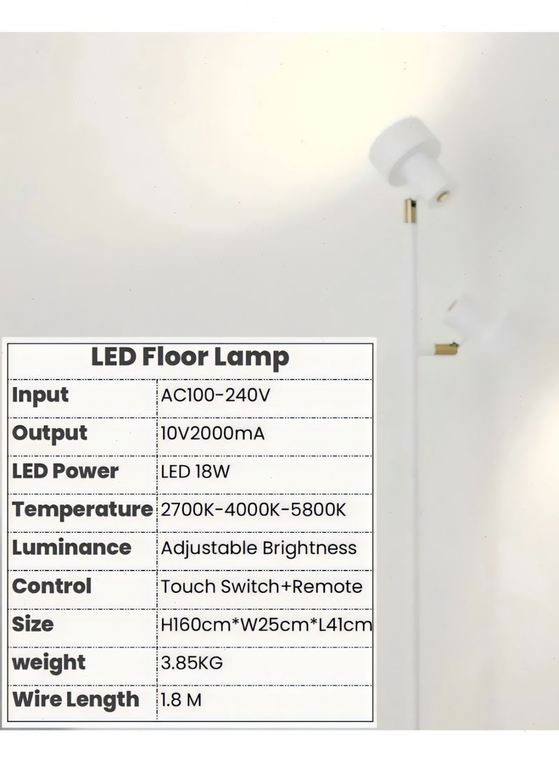 18W LED Floor Lamp, Modern Dimmable Standing Lamp with Remote & Touch Control,3 Color Temperatures, Rotatable LED Light Floor Lamps for Living Room, Bedroom, Office,Hotel Lighting,White - Image 4