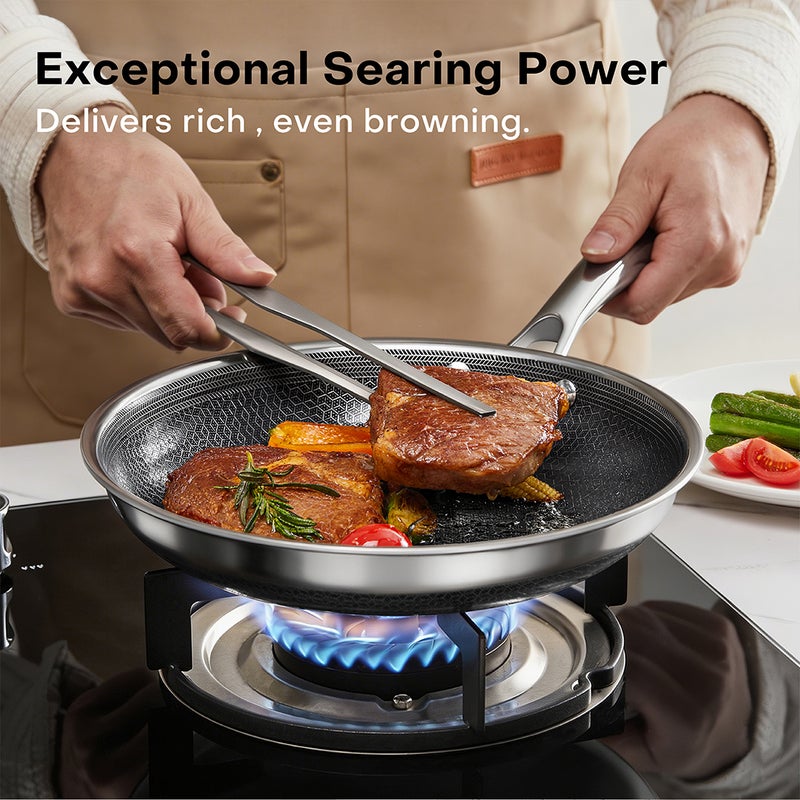 nutricook Eterna Tri-Ply Hybrid 24cm Frying Pan with Lid – Stainless Steel & Ceramic Coating, Metal-Utensil Safe, Oven & Dishwasher-Safe, Induction & All Cooktops Compatible - Image 5