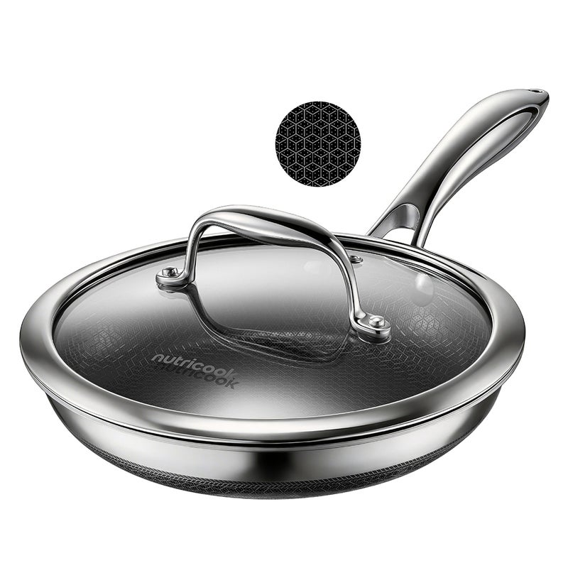 nutricook Eterna Tri-Ply Hybrid 24cm Frying Pan with Lid – Stainless Steel & Ceramic Coating, Metal-Utensil Safe, Oven & Dishwasher-Safe, Induction & All Cooktops Compatible - Image 1