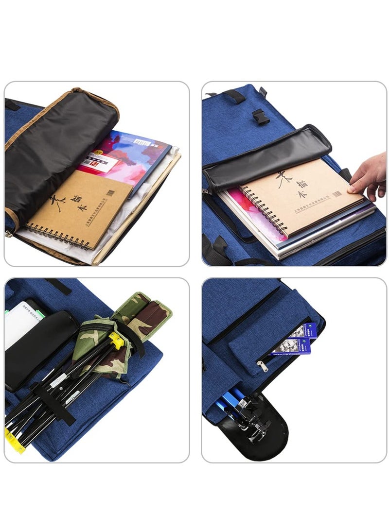 Art Portfolio Case Bag, Art Canvas Portfolio Case with Shoulder Strap & Handle, Light Weight Artists Carry Bag for Artwork, Poster, Sketching, And Drawing, 18.5 X 25.5in, Blue