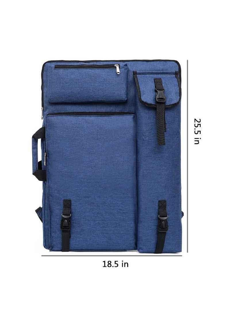 Art Portfolio Case Bag, Art Canvas Portfolio Case with Shoulder Strap & Handle, Light Weight Artists Carry Bag for Artwork, Poster, Sketching, And Drawing, 18.5 X 25.5in, Blue