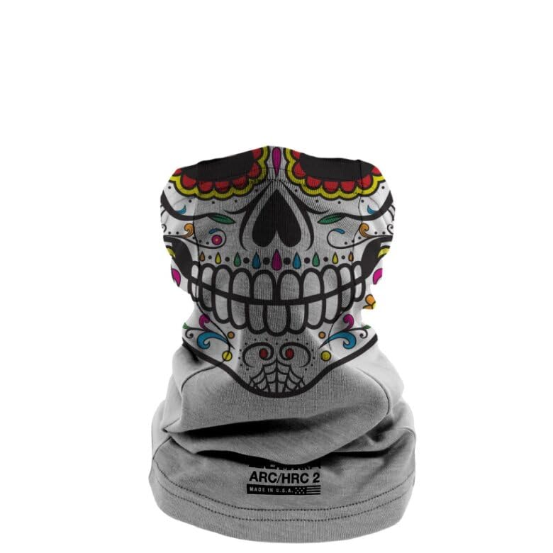BENCHMARK FR Flame Resistant Face Mask Neck Gaiter - CAT2 - Made in the USA (Dia De Los Muertos - Grey) - Image 1
