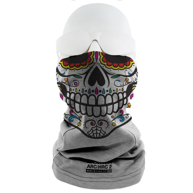 BENCHMARK FR Flame Resistant Face Mask Neck Gaiter - CAT2 - Made in the USA (Dia De Los Muertos - Grey) - Image 2
