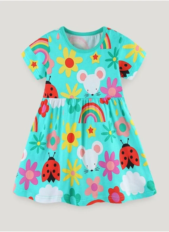 YUNIQEE Multicolour A-Line Crew Neck Printed Dress