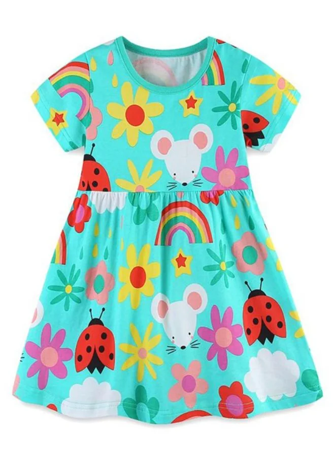 YUNIQEE Multicolour A-Line Crew Neck Printed Dress