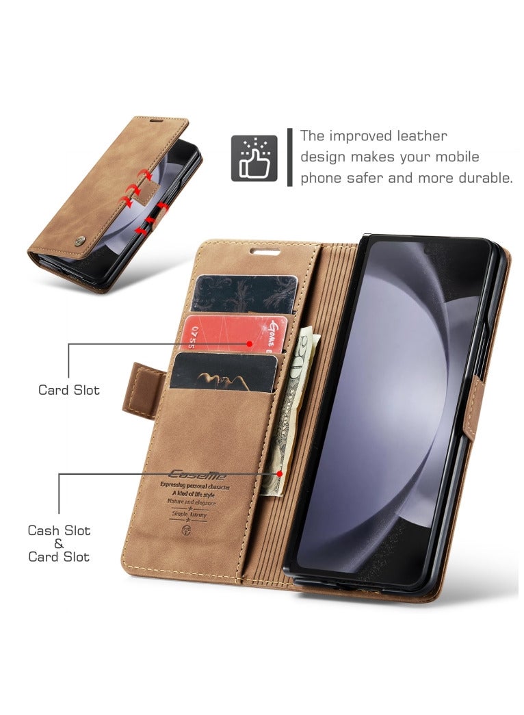 CaseMe CaseMe Samsung Galaxy Z Fold 5 Case Wallet, for Samsung Galaxy Z Fold 5 Wallet Case Book Folding Flip Folio Case with Magnetic Kickstand Card Slots Protective Cover - Brown - Image 3