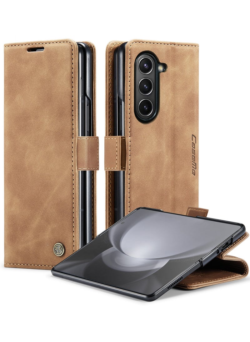 CaseMe CaseMe Samsung Galaxy Z Fold 5 Case Wallet, for Samsung Galaxy Z Fold 5 Wallet Case Book Folding Flip Folio Case with Magnetic Kickstand Card Slots Protective Cover - Brown - Image 1