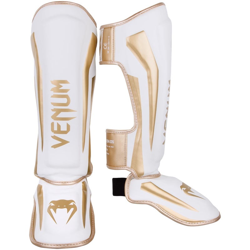 Venum Elite Standup Shin Guards-White/Gold - L - Image 1