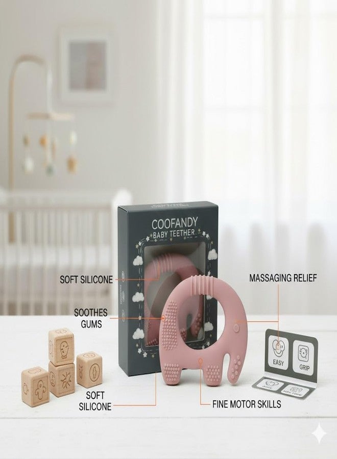 COOFANDY Baby Elefun Teething Toy for Newborns | 5X Pain Relief Zero-Delay Silicone Baby Teether | BPA-Free Food Grade Soft Teething Toy Pink (0–3 Months,Pack ok 1) - Image 5