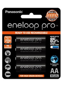 باناسونيك بطاريات Eneloop Pro 4-Cells 2550mAh AA قابلة لإعادة الشحن