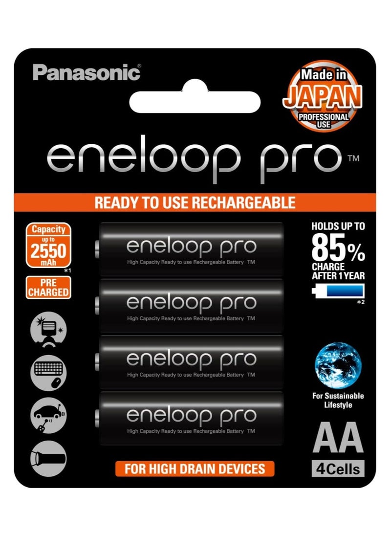 باناسونيك - باناسونيك بطاريات Eneloop Pro 4-Cells 2550mAh AA قابلة لإعادة الشحن - Image 1