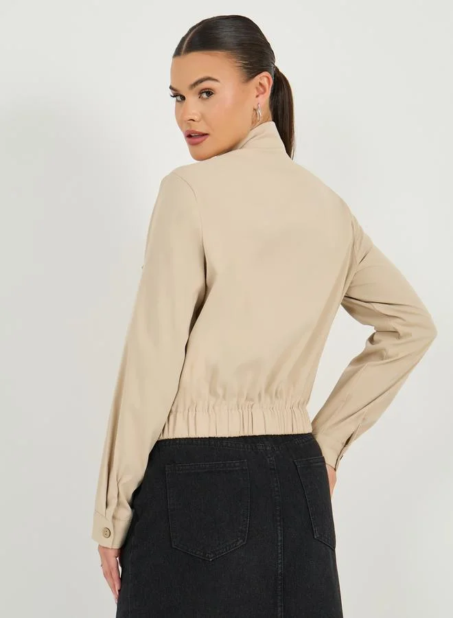 Styli Solid Long Sleeve Zipper Jacket