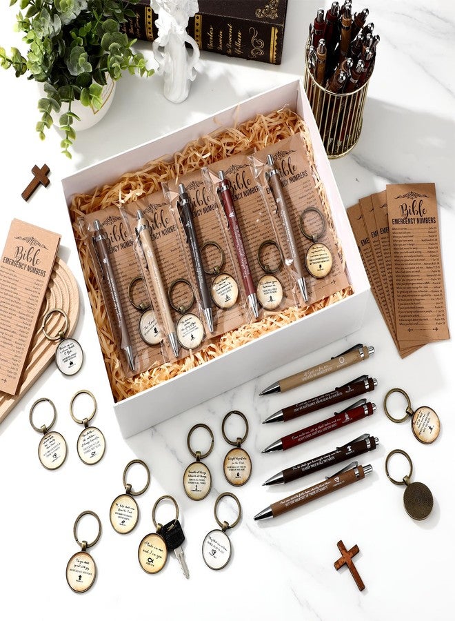 Dunzoom 25Set 75Pcs Easter Christian Gift Bulk Emergency Numbers Bookmark Bible Verse Pen Religious Scripture Keychain for Women Men Coworker Church Prayer Baptism Souvenir Study Group(Elegant Color) - Image 5