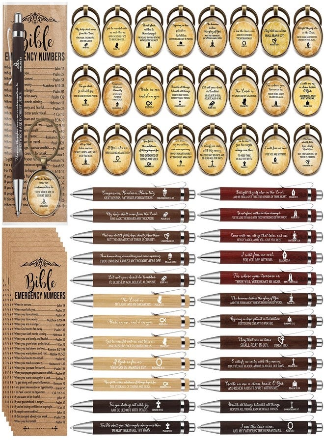Dunzoom 25Set 75Pcs Easter Christian Gift Bulk Emergency Numbers Bookmark Bible Verse Pen Religious Scripture Keychain for Women Men Coworker Church Prayer Baptism Souvenir Study Group(Elegant Color) - Image 1