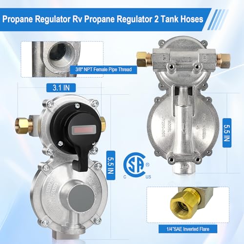 PYXGLAQ Rv Propane Regulator 2 Tank Hoses LP Gas Regulator 2Stage Auto Changeover Kit Dual Tank Hoses with Propane Tank Gauge TwoCylinder Connection Setup for Camper Trailer Gas Systems - Image 3