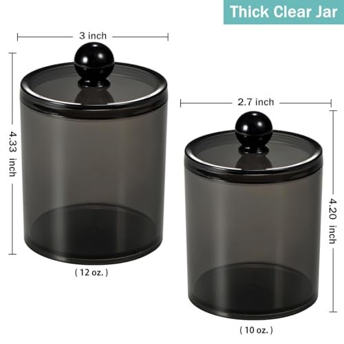 SheeChung 6 Pack Qtip Dispenser Apothecary Jars Bathroom with Labels - Qtip Holder Storage Canister Clear Plastic Acrylic Jar for Cotton Ball, Pads, Swab, Rounds,Floss Picks, Hair Clips (Black) - Image 3