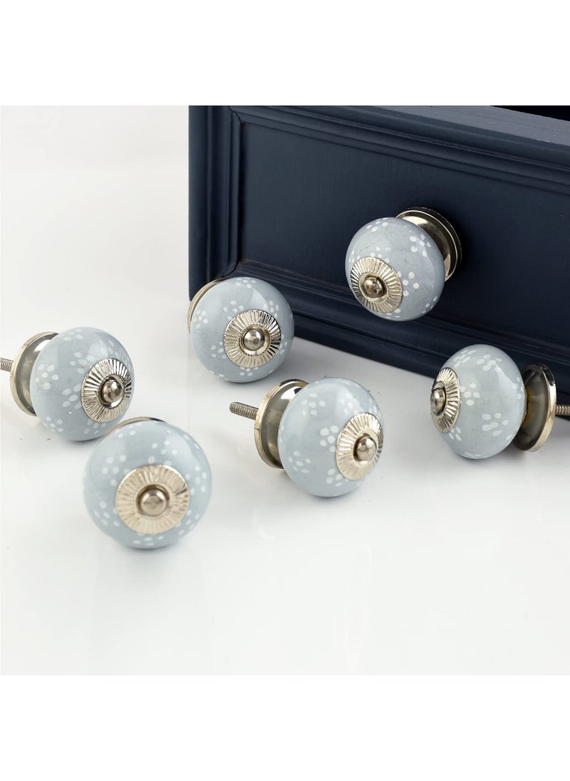 Indian-Shelf IndianShelf Pack of 6 Grey Door Pull Ceramic Drawer Knob Round Dresser Knob Dotted Door Handles Drawer Pull Pull Knob Bar Pull Door Knobs 