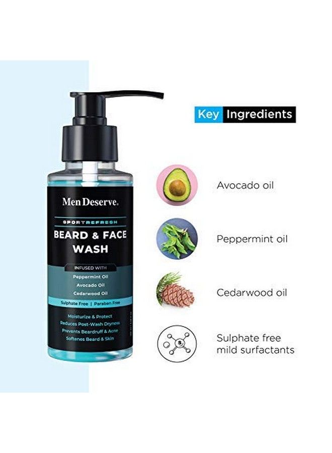 MEN DESERVE Sport Refresh Beard & Face Wash With Peppermint Oil Avocado Oil & Cedarwood Oil (Sulphate Free & Paraben Free) 100Ml - Image 5