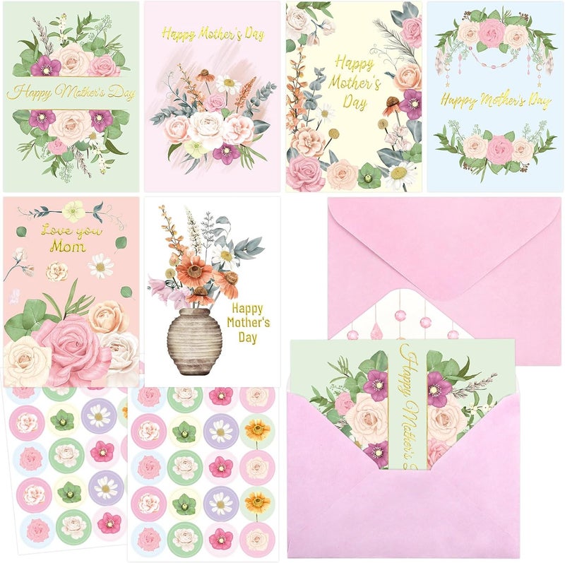 Fancy Land Happy Mothers Day Cards with Envelopes 12PCS Gold Foil Mother's Day Gift Cards Boho Floral Blank Inside - Image 1