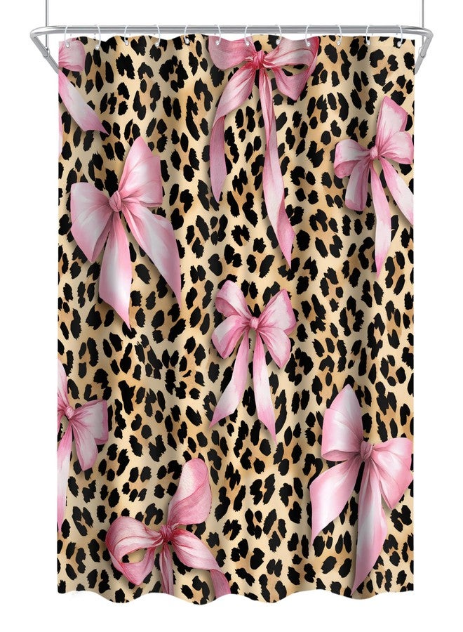 Cinbloo 4Pcs Pink Bow Leopard Print Shower Curtain Set, Black Pink Wild Animal Skin Pattern Cheetah Cat Bathroom Curtain with Rug, Toilet Lid Cover, Bath Mat, Girly Sweet Shower Curtain with 12 Hooks - Image 5