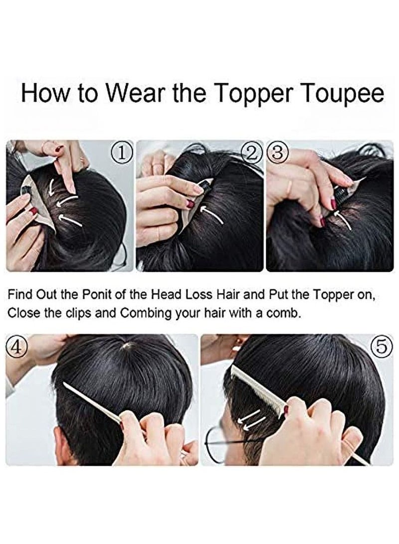 Estelle Men's Wigs 100% Real Human Hair Topper Toupee Clip Hairpiece for men Monofilament Hair Topper Natural Hairline Hairpiece Natural Looking - Image 2