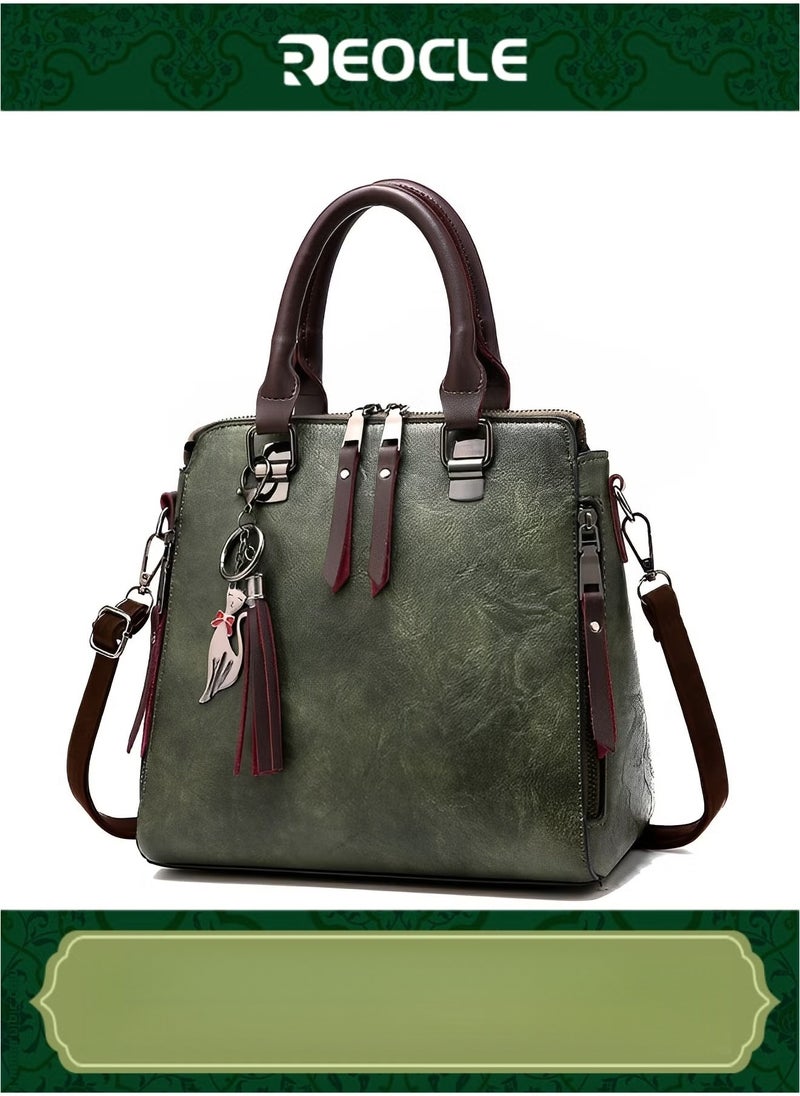 REOCLE Women's Leather Tote Handbag Crossbody Bags Pendant Satchel Shoulder Bag with Adjustable Strap & Large Capacity Trendy Commute Handbag  - Image 1