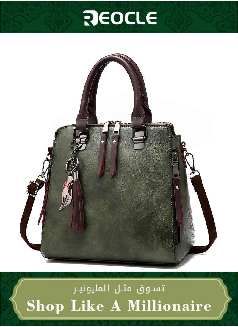 REOCLE - Women's Leather Tote Handbag Crossbody Bags with Little fox Pendant Satchel Shoulder Bag with Adjustable Strap & Large Capacity Trendy Commute Handbag - Image 1