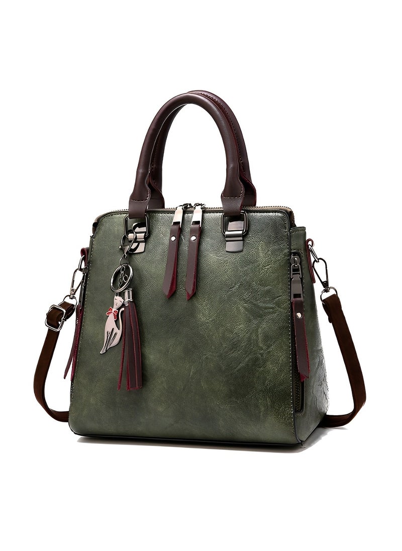 REOCLE - Women's Leather Tote Handbag Crossbody Bags with Little fox Pendant Satchel Shoulder Bag with Adjustable Strap & Large Capacity Trendy Commute Handbag - Image 1