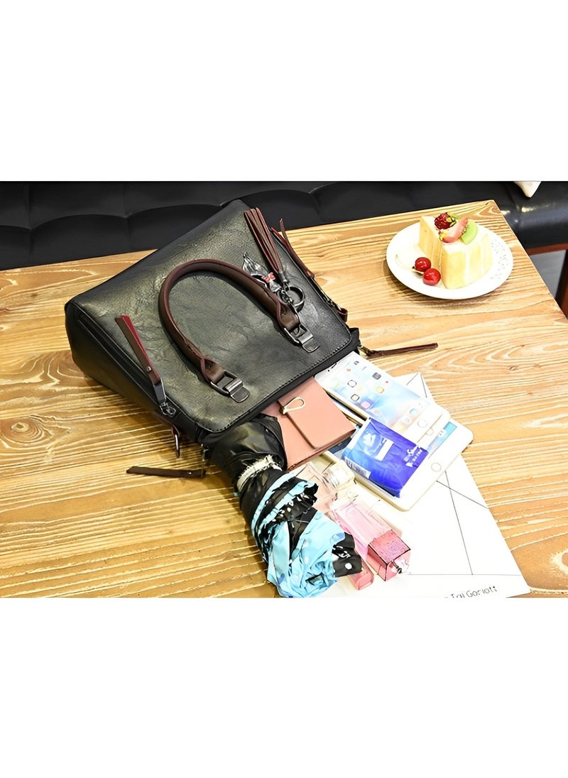 REOCLE - Women's Leather Tote Handbag Crossbody Bags with Little fox Pendant Satchel Shoulder Bag with Adjustable Strap & Large Capacity Trendy Commute Handbag - Image 1