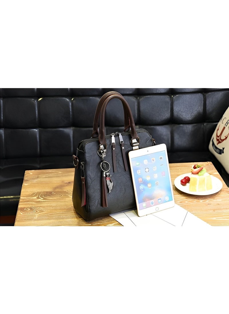REOCLE - Women's Leather Tote Handbag Crossbody Bags with Little fox Pendant Satchel Shoulder Bag with Adjustable Strap & Large Capacity Trendy Commute Handbag - Image 1