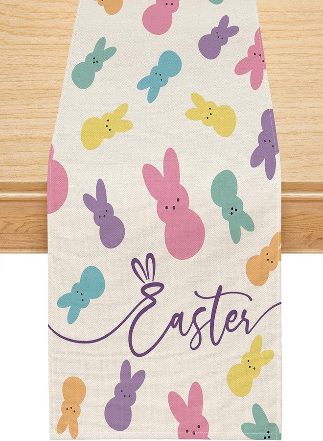 Siilues Easter Table Runner, Colorful Peeps Happy Easter Runner for Table Bunny Seasonal Spring Holiday Home Party Decor Kitchen Dining Table Decorations 13x48 Inch - Image 1