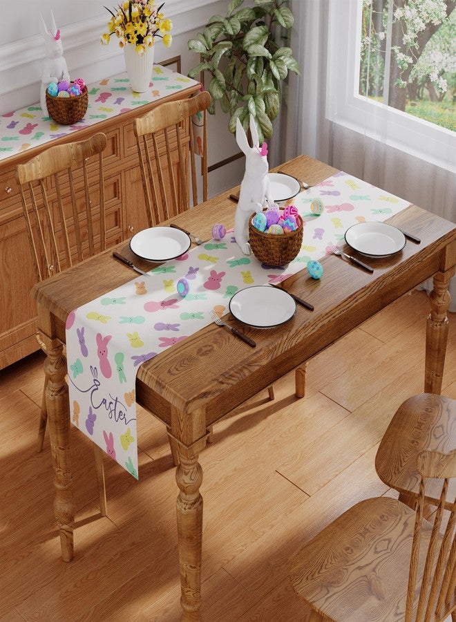Siilues Easter Table Runner, Colorful Peeps Happy Easter Runner for Table Bunny Seasonal Spring Holiday Home Party Decor Kitchen Dining Table Decorations 13x48 Inch - Image 4