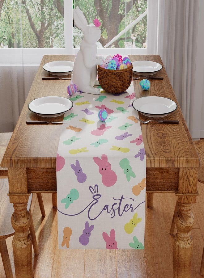 Siilues Easter Table Runner, Colorful Peeps Happy Easter Runner for Table Bunny Seasonal Spring Holiday Home Party Decor Kitchen Dining Table Decorations 13x48 Inch - Image 2