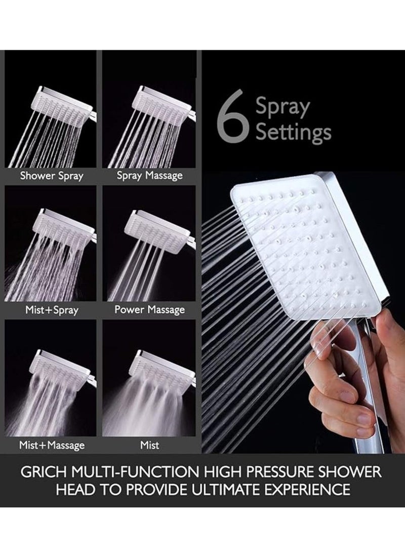 Tanyaz - Shower Head with Hose, 6 Spray Modes/Settings Detachable Shower Head, Universal Shower Head and Hose Set with 6 Settings Spray Mode and 59In Hose Adjustable Ball Joint Bracket Chrome - Image 1