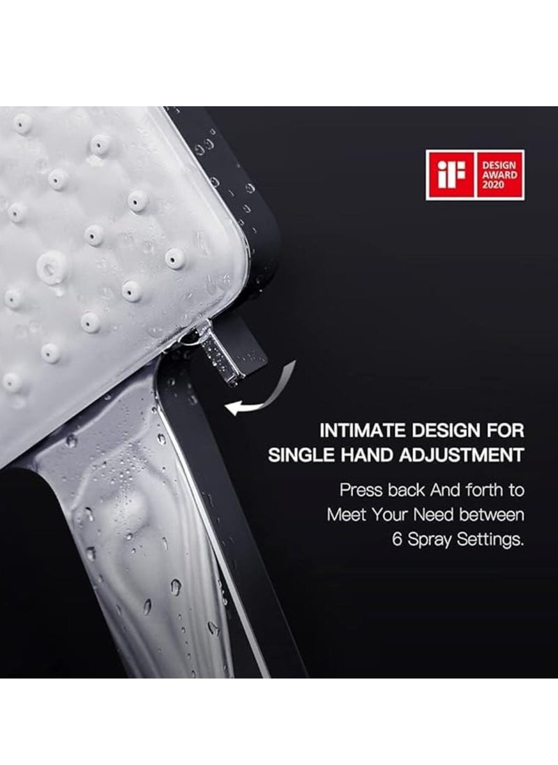 Tanyaz - Shower Head with Hose, 6 Spray Modes/Settings Detachable Shower Head, Universal Shower Head and Hose Set with 6 Settings Spray Mode and 59In Hose Adjustable Ball Joint Bracket Chrome - Image 1