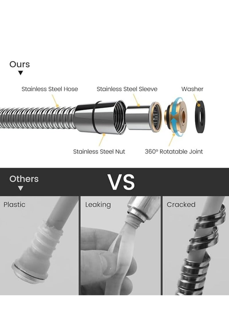 Tanyaz - Shower Head with Hose, 6 Spray Modes/Settings Detachable Shower Head, Universal Shower Head and Hose Set with 6 Settings Spray Mode and 59In Hose Adjustable Ball Joint Bracket Chrome - Image 1