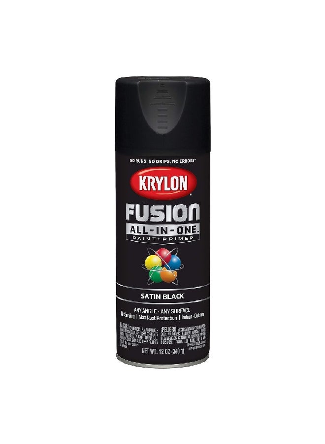 KRYLON Rust Resistant Fusion All-In-One Spray Paint ‎and Primer Satin Black 12oz K02732007 - Image 1
