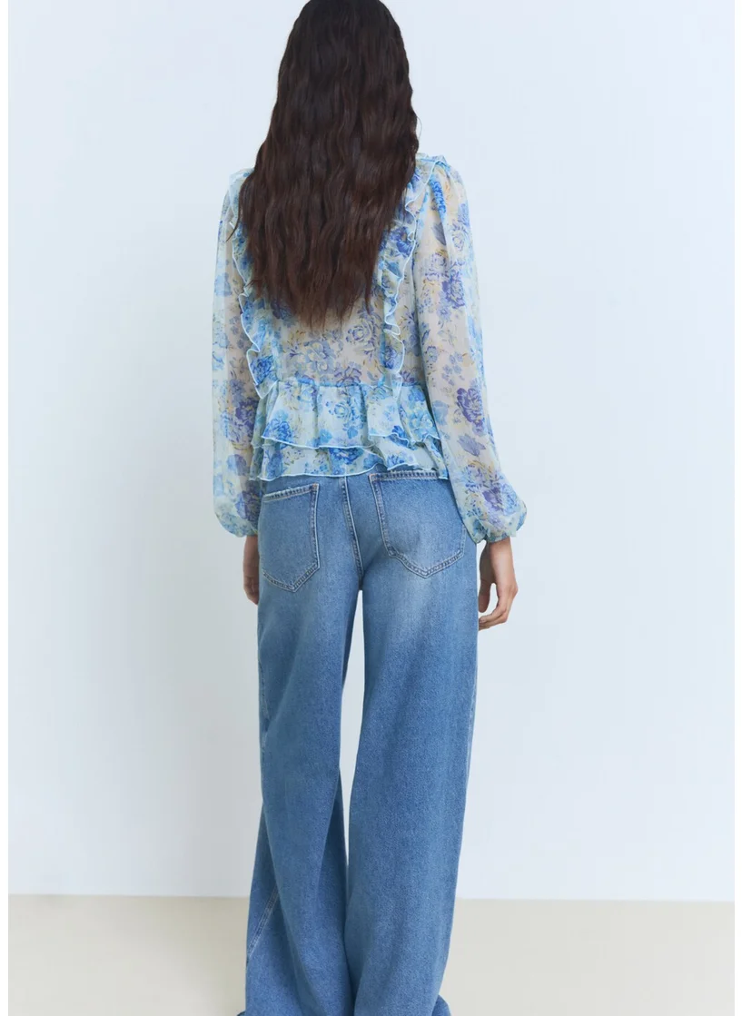 مانجو Floral Ruffled Blouse