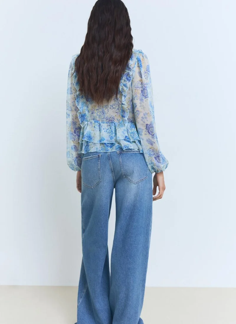 MANGO Floral Ruffled Blouse