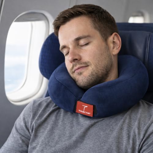 Trajectory Travel Neck Pillow with Sleeping Eye Mask Combo for Travelling and Sleeping in Airplane Flight, Cab, Car, Train, Bus for Men and Women Blue (As seen on Shark Tank) - Image 3
