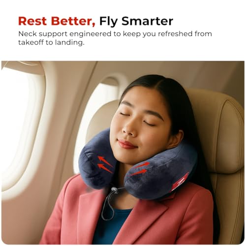 Trajectory Travel Neck Pillow with Sleeping Eye Mask Combo for Travelling and Sleeping in Airplane Flight, Cab, Car, Train, Bus for Men and Women Blue (As seen on Shark Tank) - Image 5