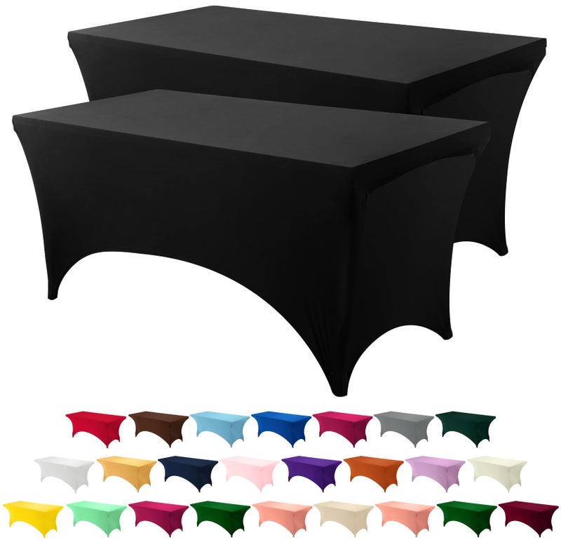 Utopia Kitchen 6ft Spandex Table Cloth Rectangle [2 Pack  Black] 200GSM Premium Stretch  Lycra  Washable and Wrinkle Resistant Table Cover Fitted for Event  Wedding  Banquet [72Lx30Wx30H Inch] - Image 1