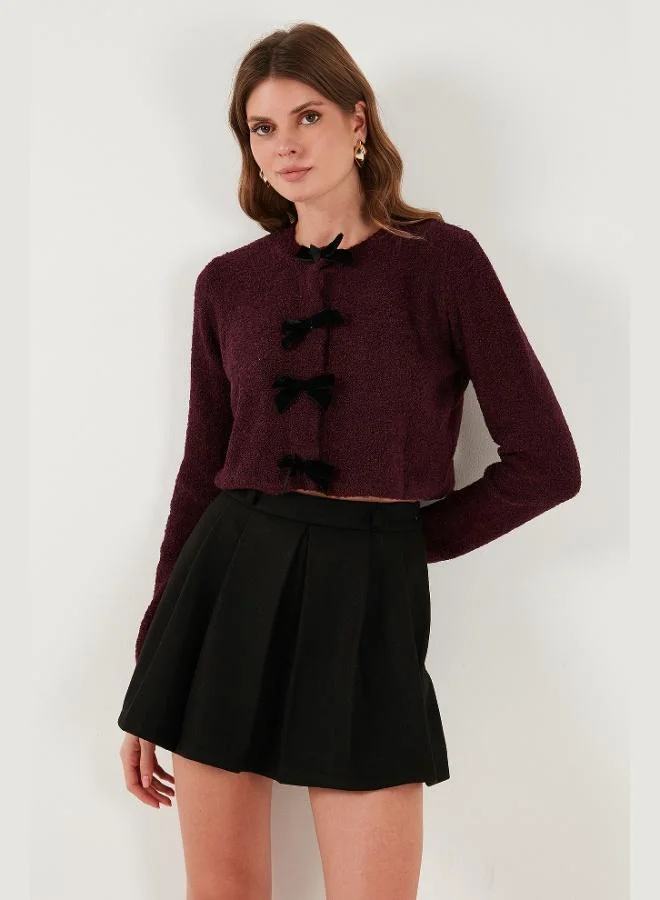 Lela Lela Regular Fit Crew Neck Ribbon Detailed Premium Cardigan Women's CARDIGAN 680HI00105