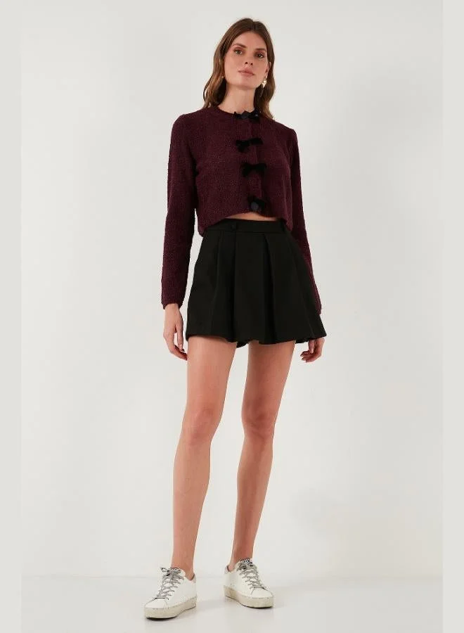 Lela Lela Regular Fit Crew Neck Ribbon Detailed Premium Cardigan Women's CARDIGAN 680HI00105