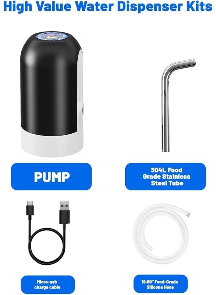 موزع مياه ماي فيجن، مضخة مياه سعة 5 جالون، شحن USB، مضخة مياه شرب أوتوماتيكية، موزع مياه كهربائي محمول، مفتاح تشغيل زجاجة المياه، مناسب لجميع زجاجات المياه سعة 5 جالون - أسود - Image 2