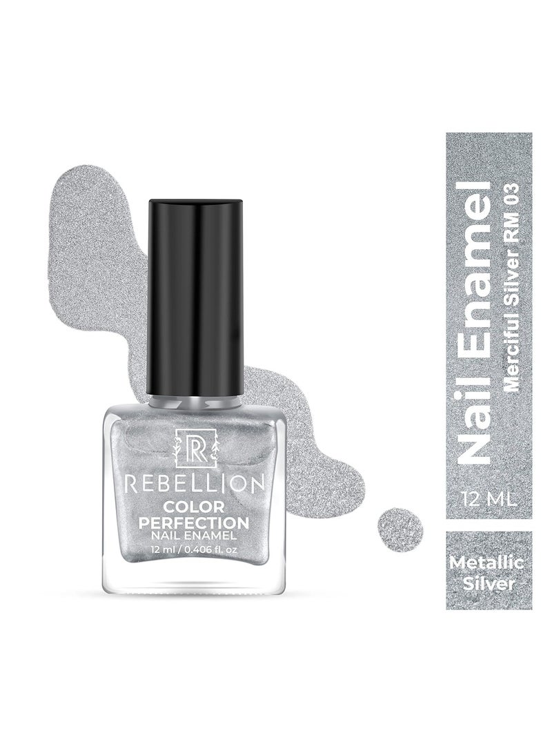 Rebellion Color Perfection Nail Enamel 12ml Metallic Silver Merciful silver RM03 - Image 2