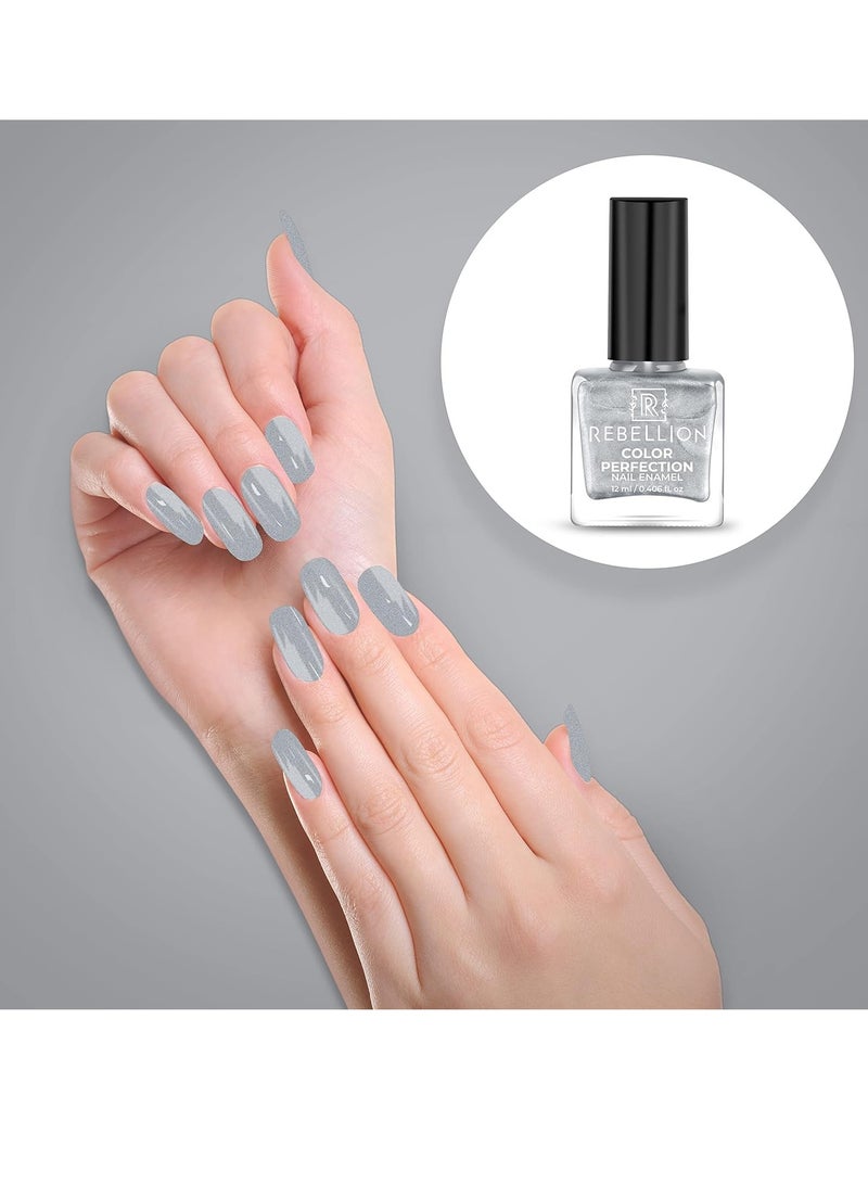 Rebellion Color Perfection Nail Enamel 12ml Metallic Silver Merciful silver RM03 - Image 3