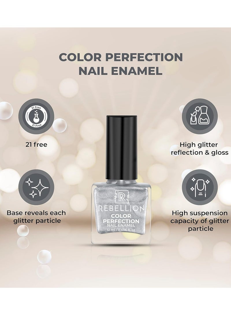 Rebellion Color Perfection Nail Enamel 12ml Metallic Silver Merciful silver RM03 - Image 4