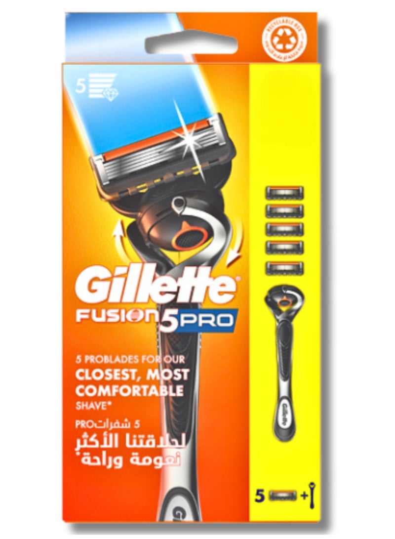 Gillette Fusion5 Pro Men's Refillable Razor With Flexball Handle Technology, 1 Handle + 5 Blade Refills - Image 1